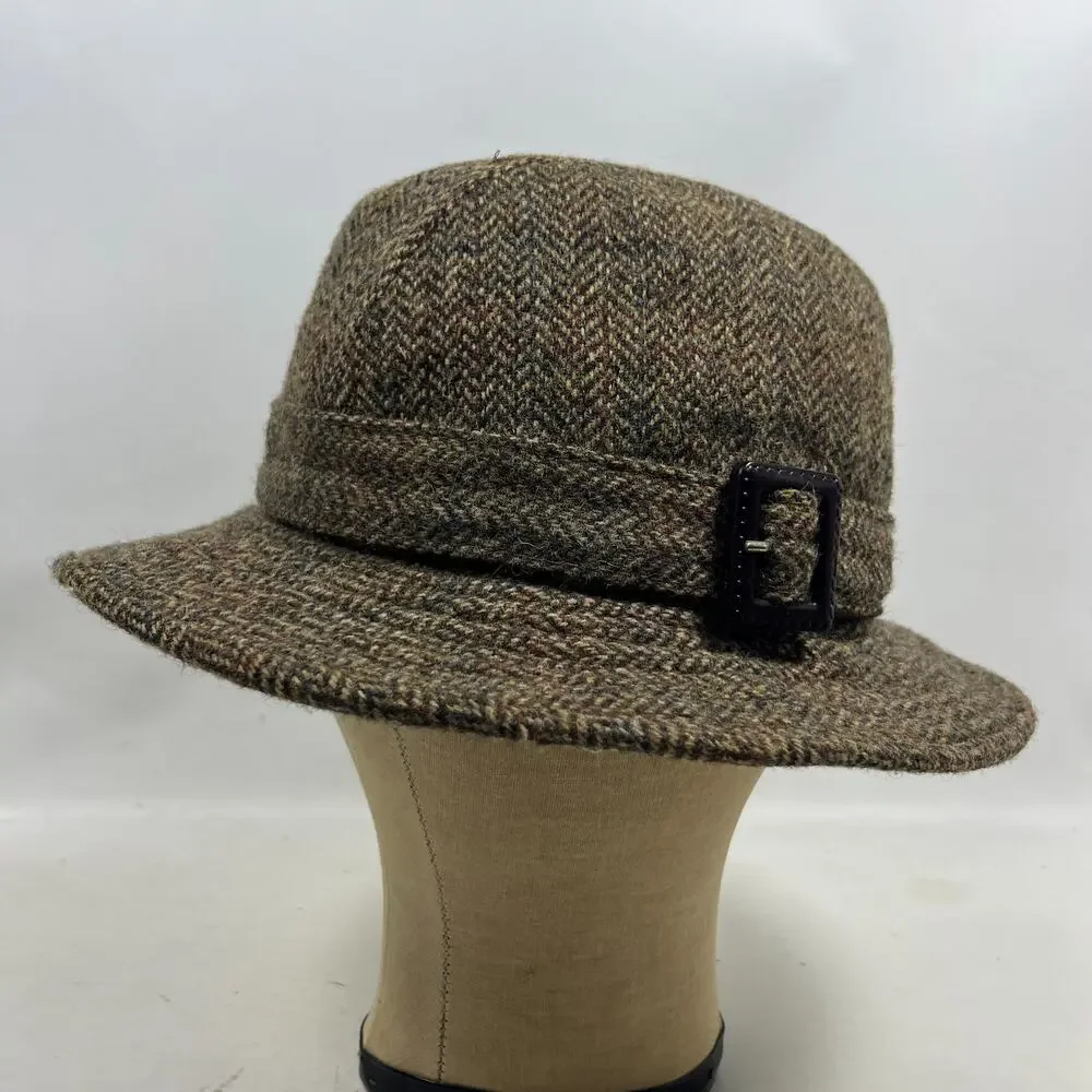 BROOKS BROTHERS Hat Men 7 Wool Herringbone Harris Tweed Bucket Brown England VTG